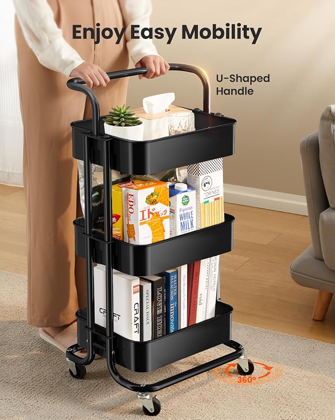 Pipishell 3 Tier Mesh Utility Cart, Rolling Metal Organization Cart - Image 3