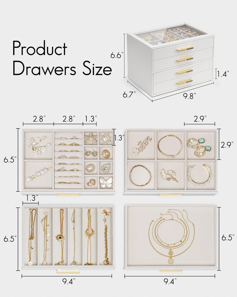 VLANDO Jewelry Box Organizer, 7-Layer Storage Drawers, Glass Window, Modern