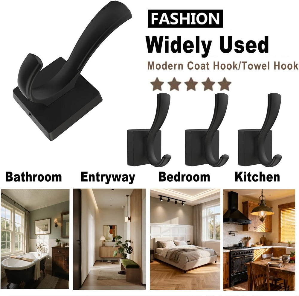 TOFIIGREM Black Coat Hooks for Wall Hanging, Bath Robe Hook Heavy Duty Thick ...