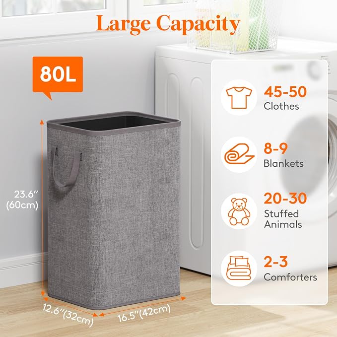 Lifewit 80L Large Tall Laundry Hamper, Collapsible Laundry Basket - Image 2
