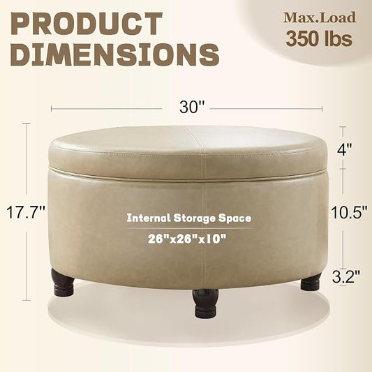 30-Inch Round Storage Ottoman, Modern Ottoman Coffee Table - Image 2