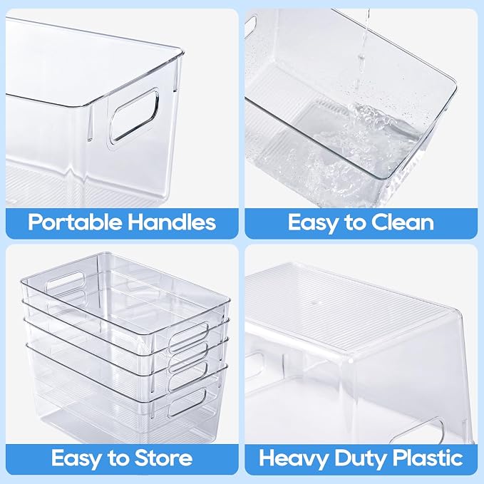 JollyPack 4 Pack Clear Plastic Storage Bins, Pantry Organizers and Storage - Image 4