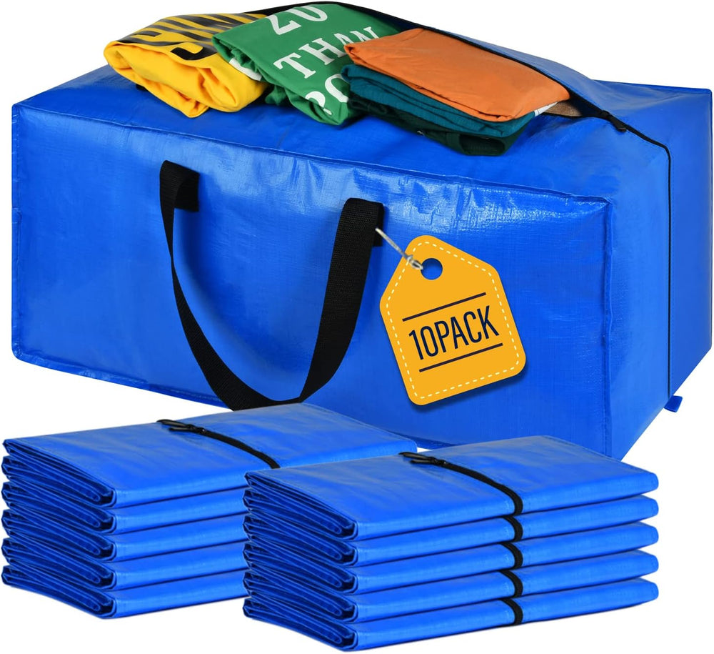 Heavy Duty Blue Moving Bags with Strong Zipper Handles Backpack Straps