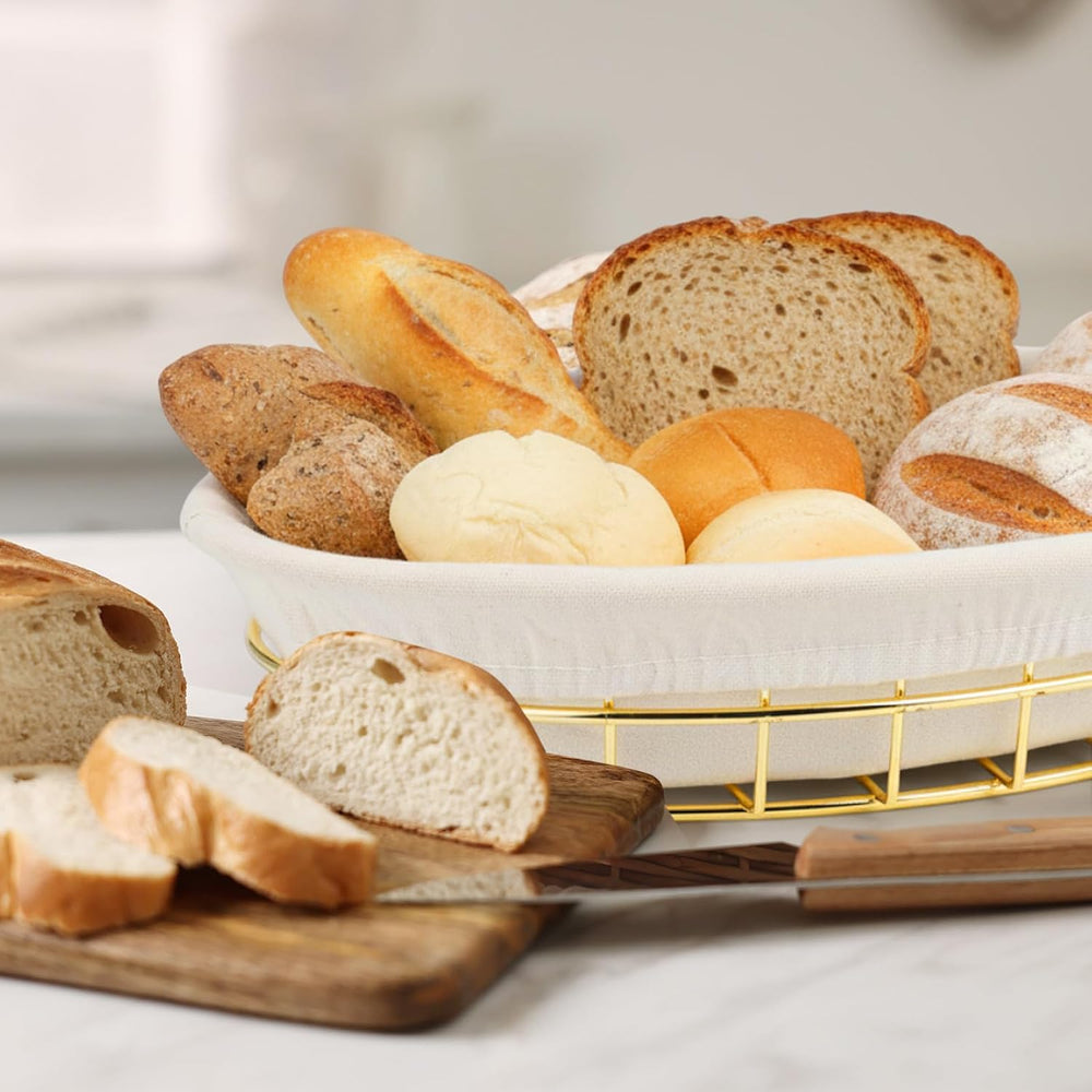 12 Pack Oval Metal Wire Baskets with Liner Cloth for Table Serving 9.5 x 6.2 ...