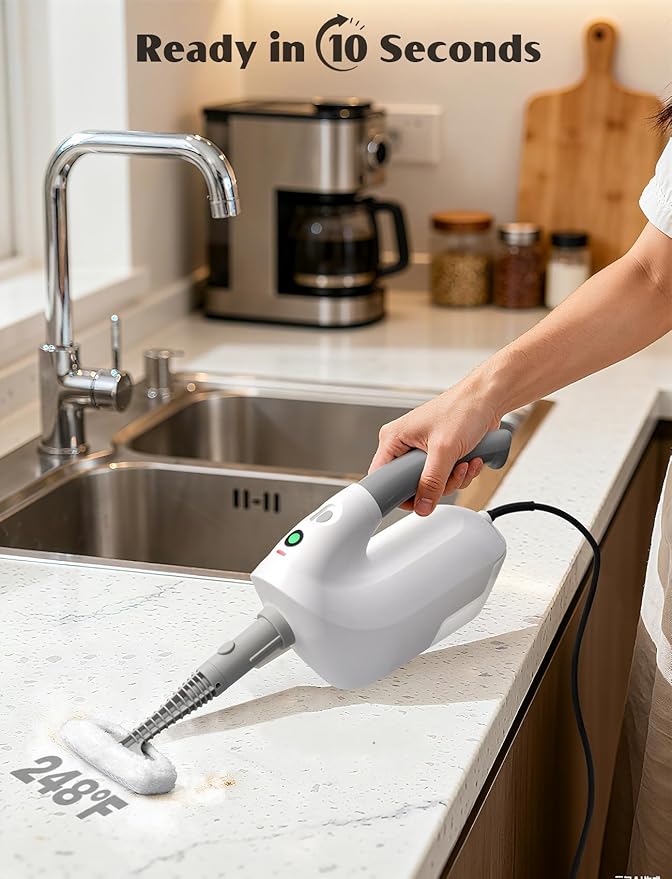 10-in-1 Steam Mop with Detachable Handheld Steamer, 10s Heat-Up, 2-Level Control - Image 3