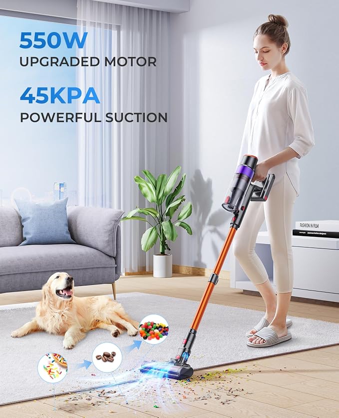 Fieety Cordless Vacuum Cleaner, 550W 45KPA Cordless Stick Vacuum Cleaner - Image 3