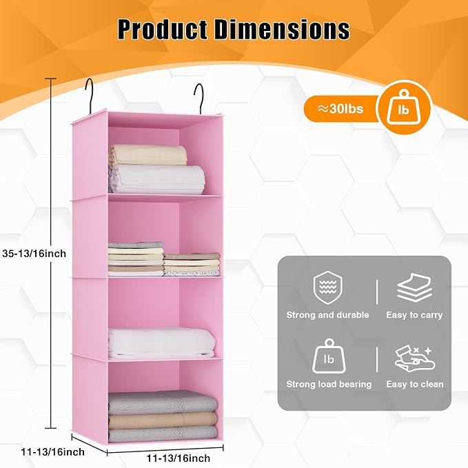 Hanging Closet Organizer, Easy Mount Foldable 4-Shelf Hanging Closet Wardrobe - Image 3