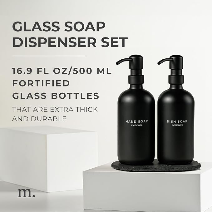 MaisoNovo Soap Dispenser 3-Piece Set | 16.9oz Black Bottles - Image 2