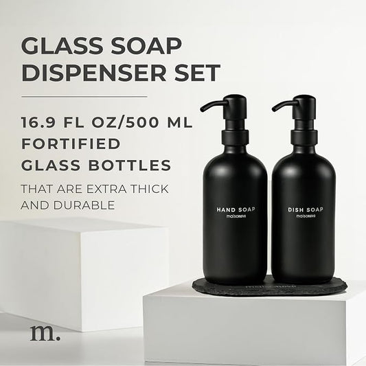 MaisoNovo Soap Dispenser 3-Piece Set | 16.9oz Black Bottles - Image 2