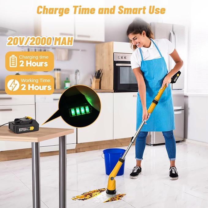 Qimedo Upgrade 1200 RPM Battery Electric Spin Scrubber, Highly Powerful - Image 5