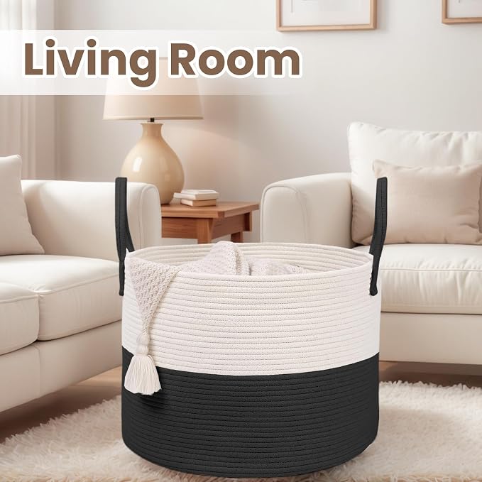Woven Blanket Basket, 115L Large Rope Storage Bin - Image 5