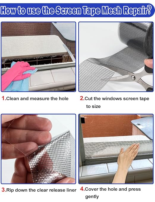 wohohoho Window Screen Repair Tape, 4 in X 20 FT Grey Screen Patch Repair Kit - Image 8