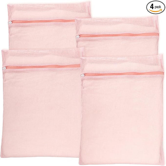 4-Piece Pink Large Durable Organic Cotton Mesh Laundry Bags by NAHADS