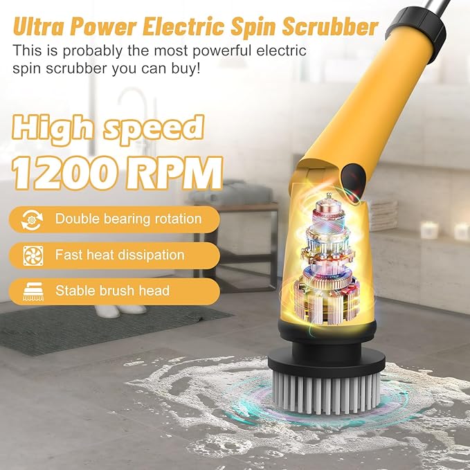 Qimedo Upgrade 1200 RPM Battery Electric Spin Scrubber, Highly Powerful - Image 2