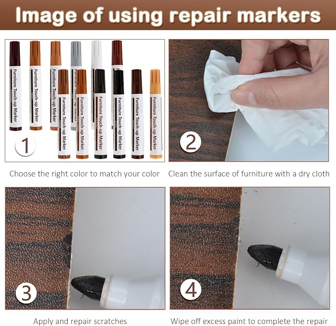 New Upgrade Furniture Pens for Touch Up, 12 Colors Wood Scratch Repair Markers - Image 3