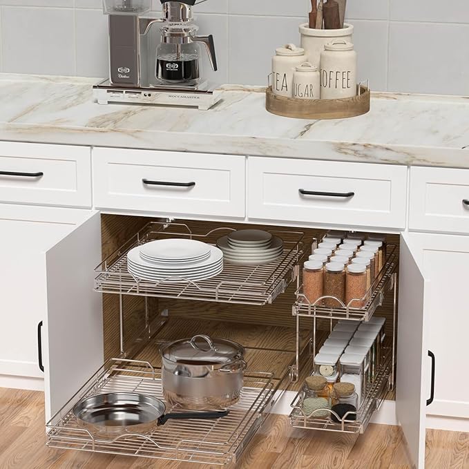 OCG 2 Tier Pull Out Cabinet Organizer, Pull Out Drawers - Image 4