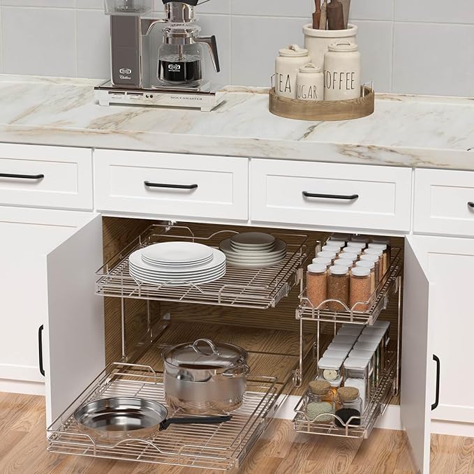 OCG 2 Tier Pull Out Cabinet Organizer, Pull Out Drawers - Image 4