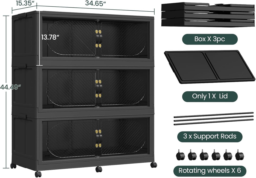180Gal/720QT 3-Tiers Extra Large Stackable Storage Bins with Lid, Collapsible...