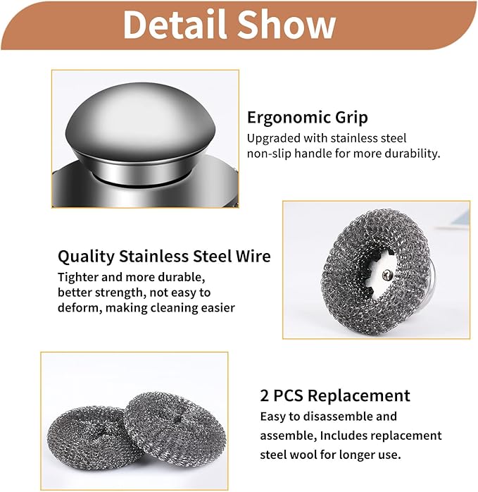 4pcs Steel Wool Scrubber with Replacement Wire Sponge Pads Set, Stainless Steel - Image 2