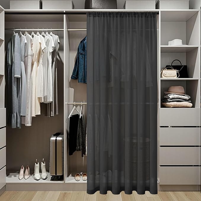 Tollpiz Short Sheer Door Curtain Closet Linen Textured Curtain Sheers Doorway - Image 3