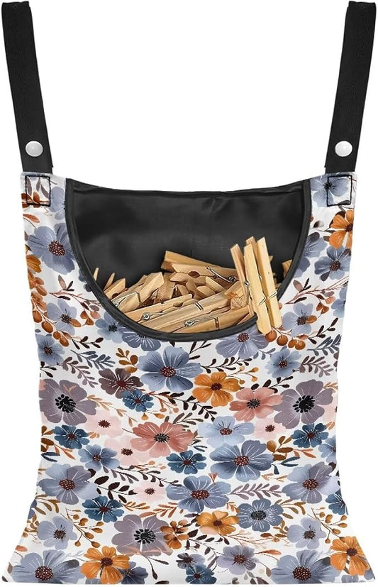 Blue Flowers Clothespin Organizer Bag Hanging Laundry Bag Portable Clothespin by CREAMIC