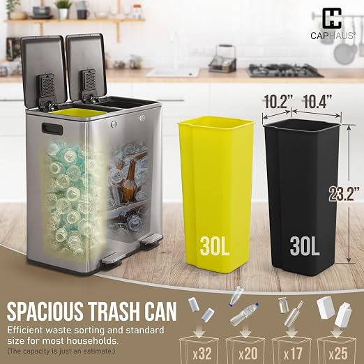CAPHAUS Dual Trash Can with Double Lid, Trash and Recycle Bins Combo, - Image 3