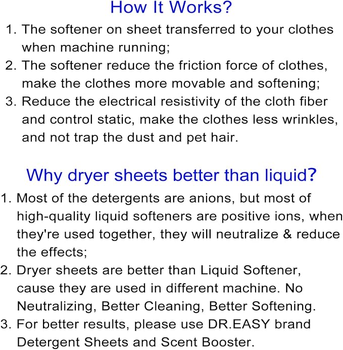 DR.EASY Dryer Sheets Plant Based Formula 252 Ct Super Caring, Softener sheets - Image 8