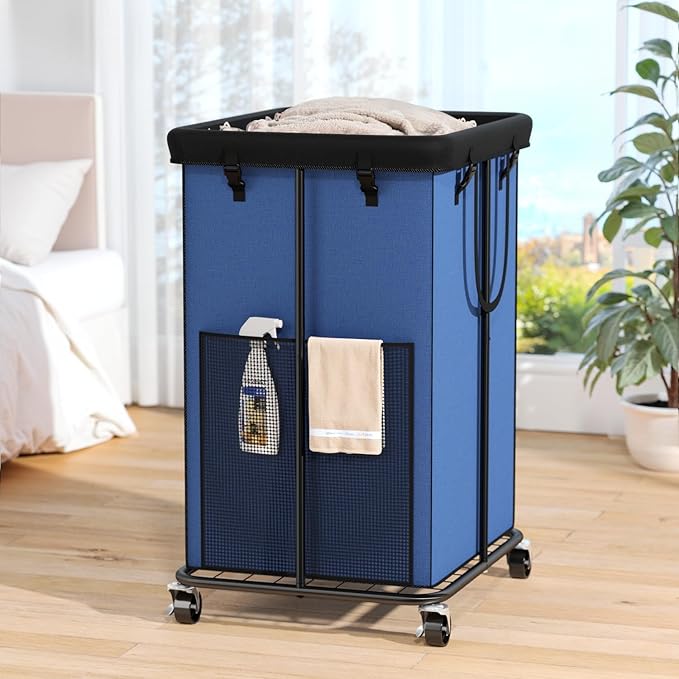 150L Laundry Hamper with Wheels, Rolling Laundry Basket with Metal Frame and by OLLDIDE
