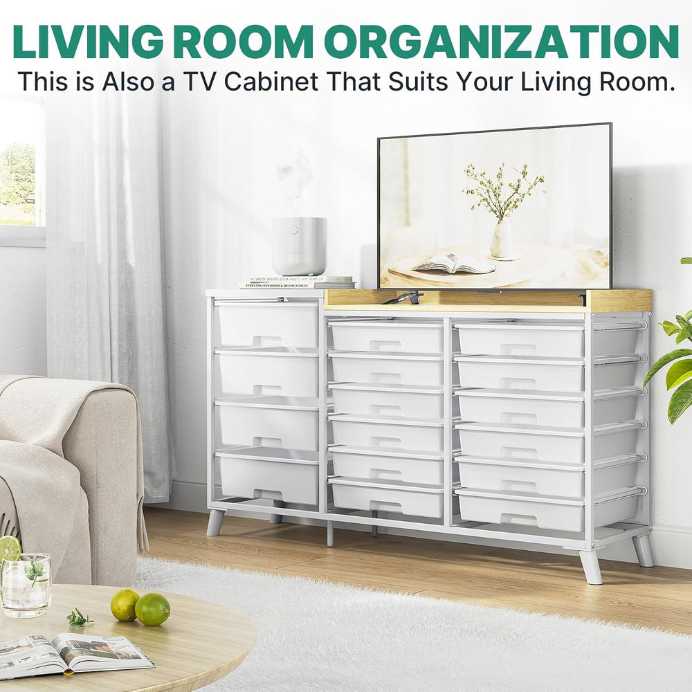 16-Drawer Craft Storage Cabinet with Open Shelves