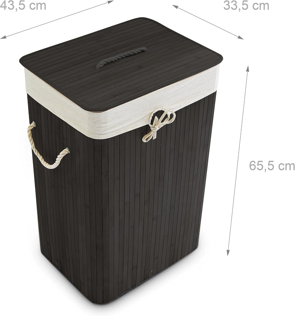 Relaxdays Bamboo Square Hamper 65 cm Tall Folding Laundry Basket Laundry Bin ...