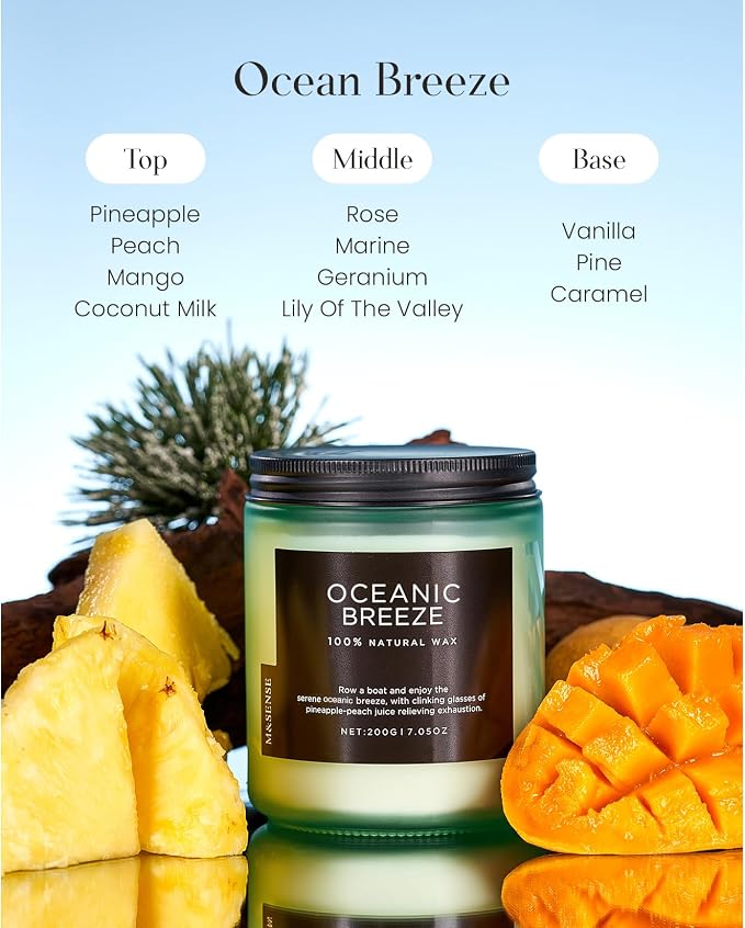 M&SENSE Candle Oceanic Breeze Scented Candle, Long Lasting Pineapple & Mango - Image 2