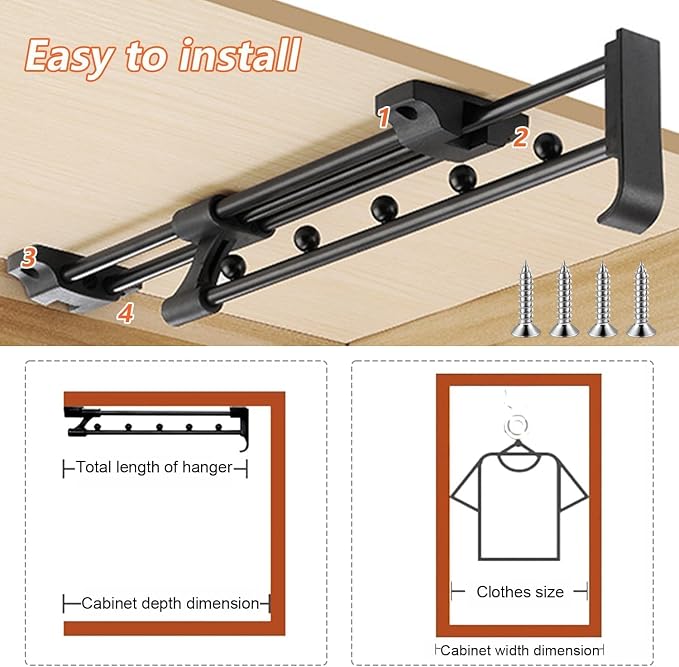 30cm Pull Out Closet Rod Heavy Duty Retractable, 17 FT Indoor and Outdoor - Image 3