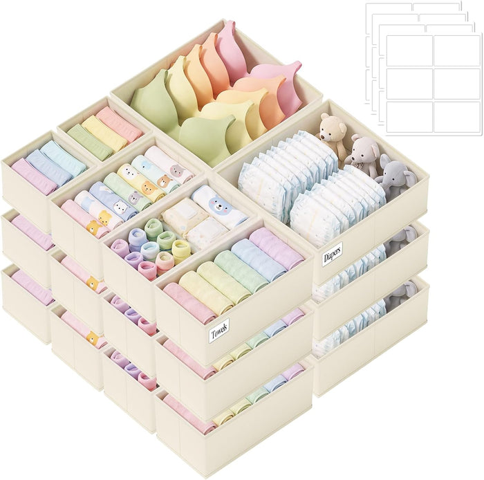 Drawer Organizer Storage for Clothes, Socks, 21 Pack, Beige