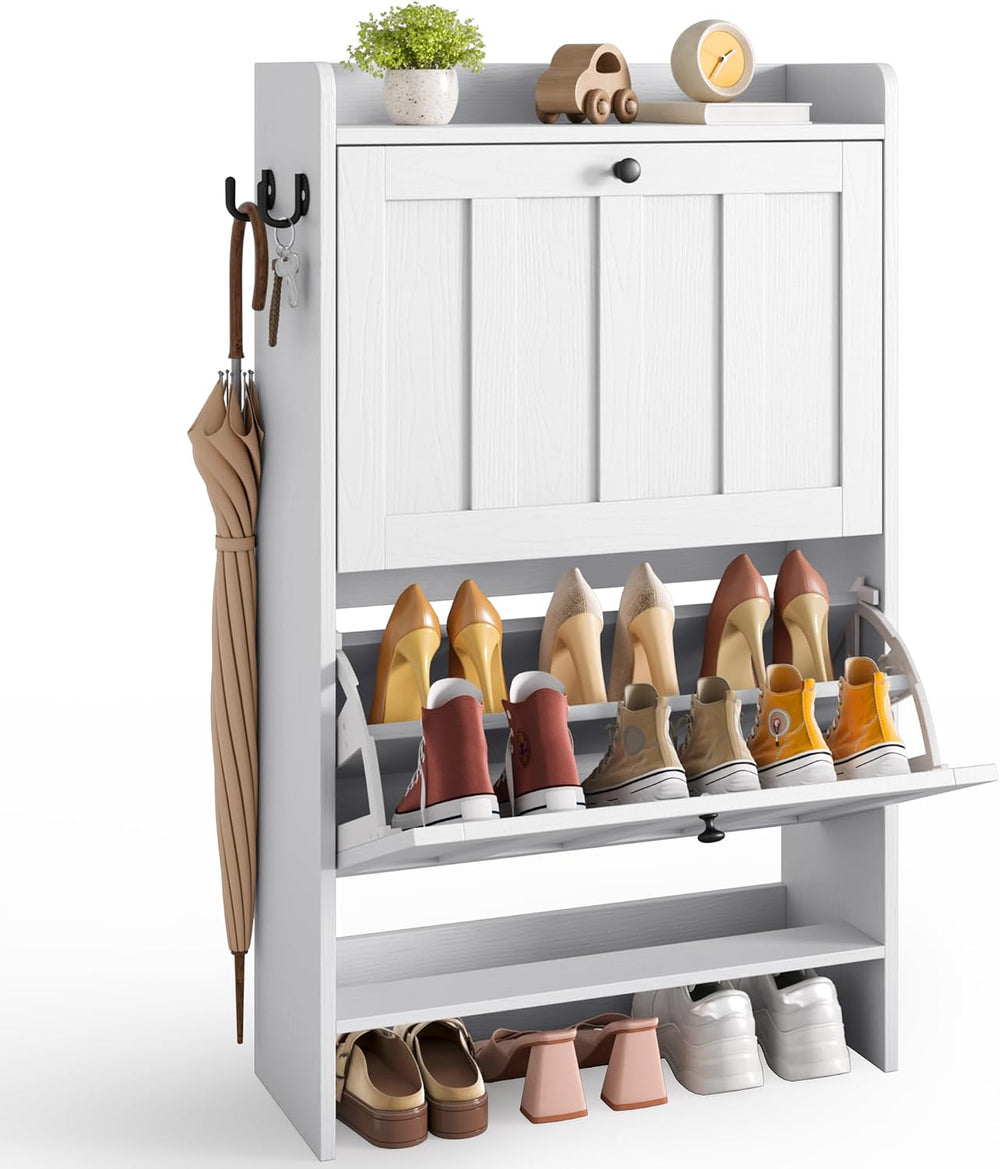 Gizoon Shoe Cabinet with 2 Flip Drawers, White