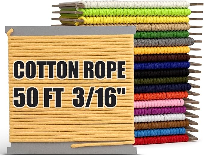PerkHomy Cotton Rope 3/16" 50 ft Multi Purpose Utility Diamond Braided Cord by PerkHomy