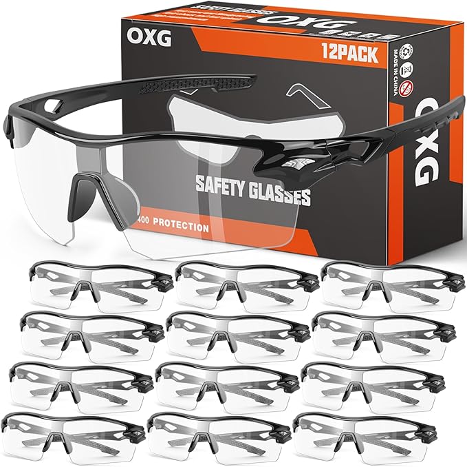 OXG 12 Pack Safety Glasses for Men Women, ANSI Z87.1 Safety Goggles Impact by OXG