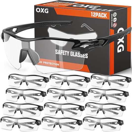 OXG 12 Pack Safety Glasses for Men Women, ANSI Z87.1 Safety Goggles Impact by OXG