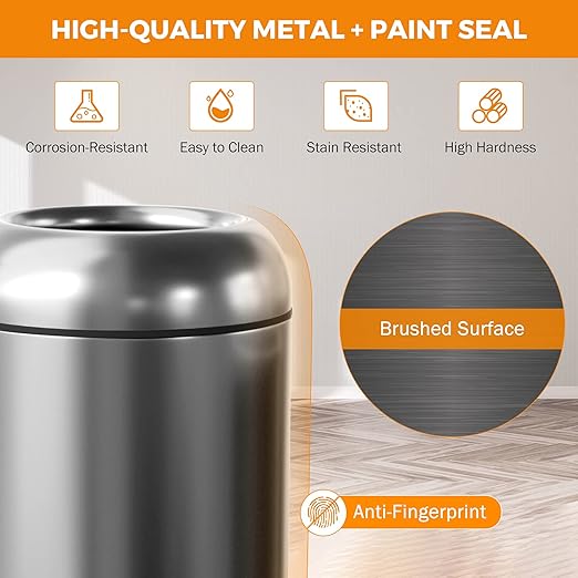 BEAMNOVA 16.5 Gallon Trash Can Black Open Top Outdoor Indoor Commercial - Image 3