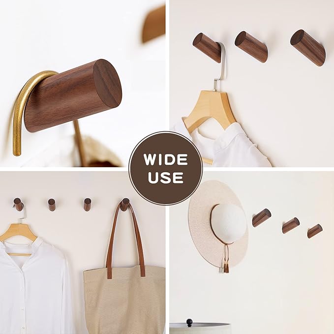 Wood Hooks, 3 Pack Wall Hooks Heavy Duty Rustic Coat Hooks Wall Mounted - Image 4