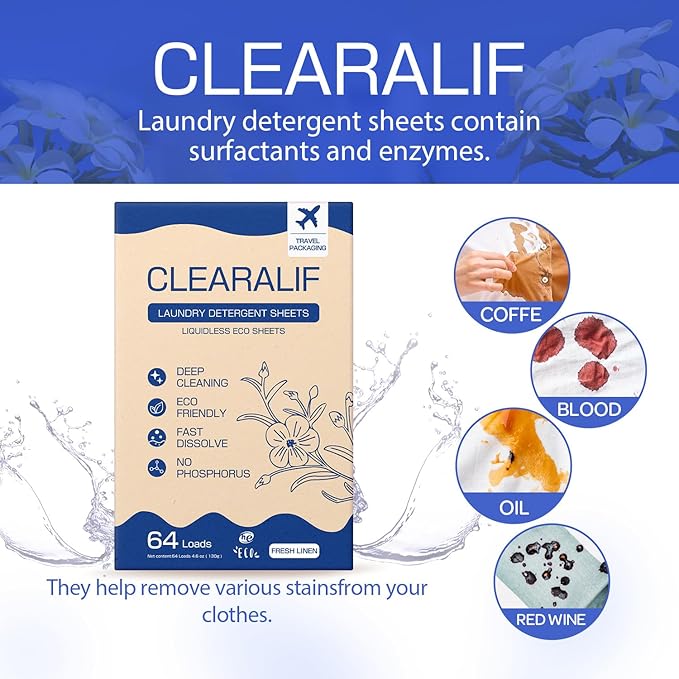CLEARALIF Laundry Detergent Sheets, Fresh Linen, 64 Load - Image 2