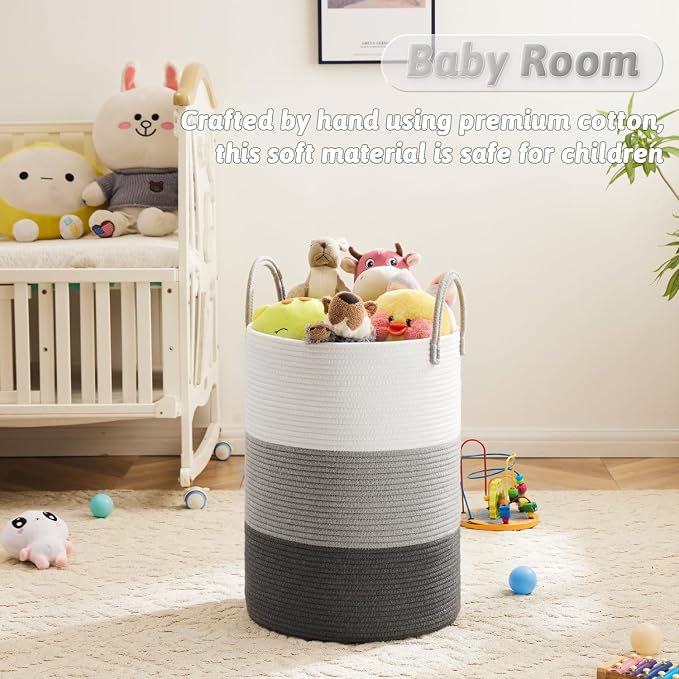 Laundry Basket, Woven Cotton Rope Laundry Hamper, 80L - Image 3