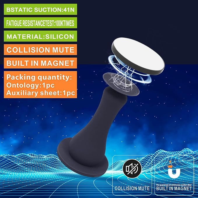 Door Stop, Silicone Magnetic Door Stop Holder Wall Mount Damage-Free - Image 2