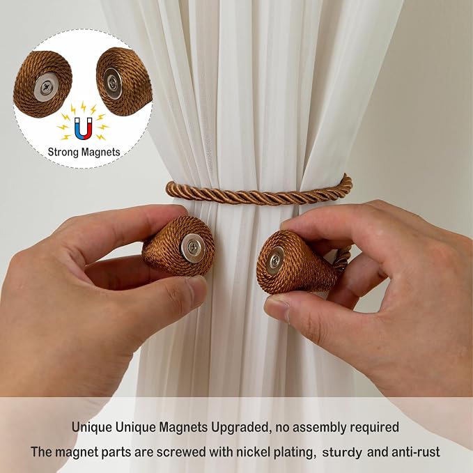 Magnetic Curtain Tiebacks 2 Pack Outdoor Rope Curtain Tie Backs Decorative - Image 3