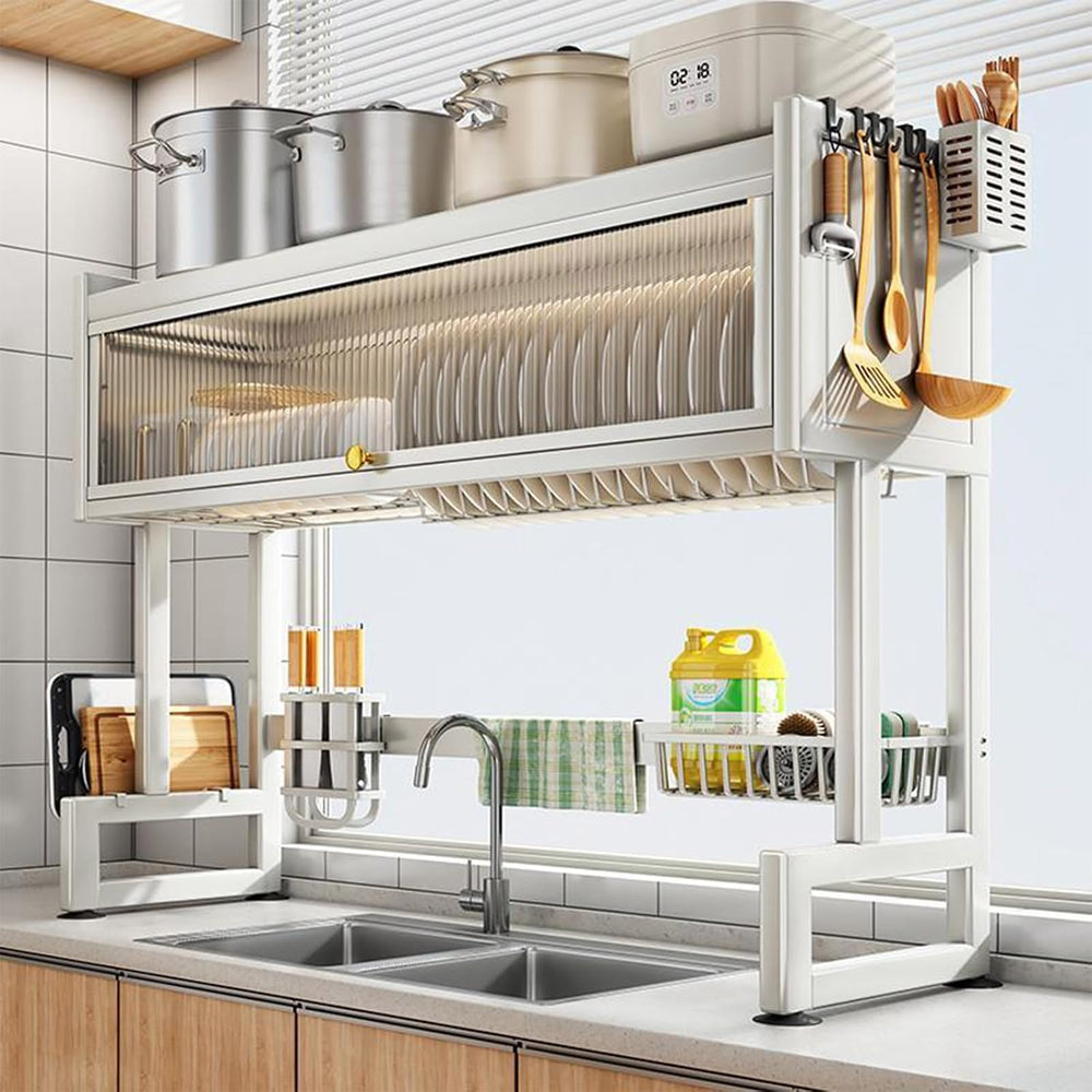 Hdrriozu Over the Sink 3 Tier Dish Drying Rack with Cover, Milkshake White