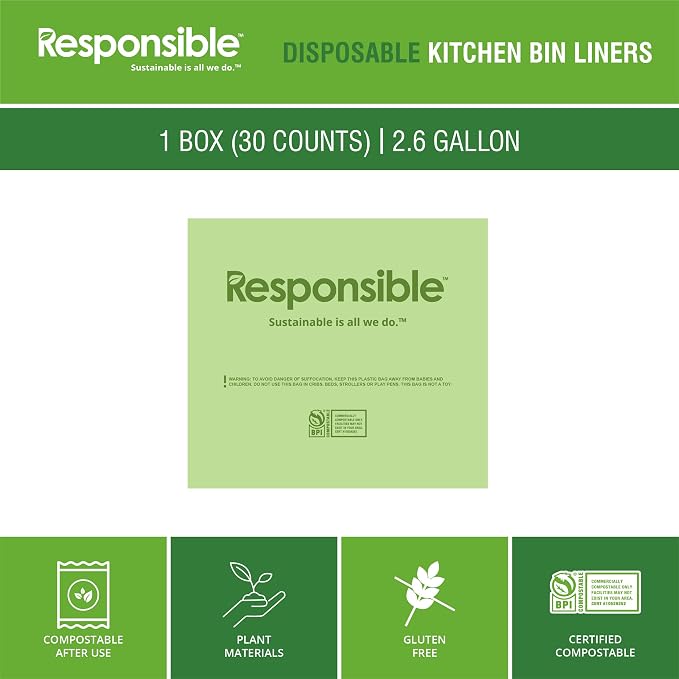 Responsible Products Kitchen Bin Liners, Certified Compostable, Heavy Duty - Image 5