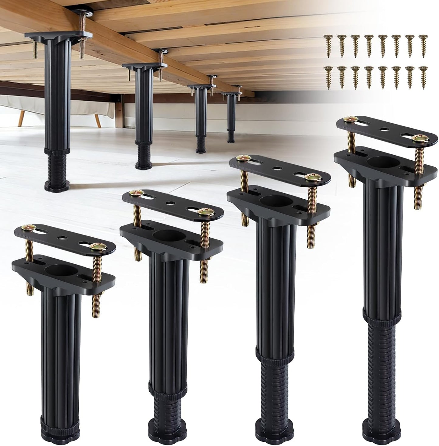 YHK 4PCS Adjustable Height Bed Support Legs 7.8-13.0inch, Heavy Duty Bed Frame Support Legs for Bed Slat and Frame, Plastic Bed Frame Support Replacement Bed Support Reinforcement Parts