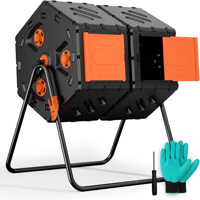 Compost Bin Outdoor 45 Gallon/170L, Fast Assemble Compost Tumbler, 360°Rotating by TOPXIAN