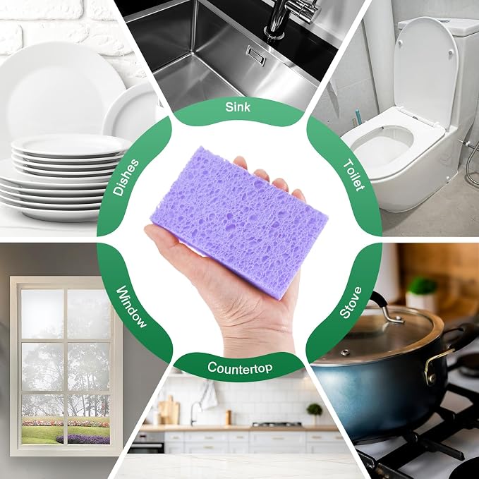 12-Pack Kitchen Sponges, Condense Eco Cellulose Non-Scratch Scrub Heavy Sponge - Image 6