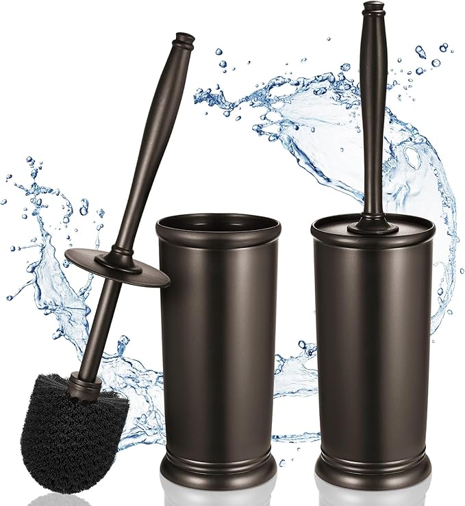 HAMITOR Toilet Bowl Brush Holder Set: 2 Pack Modern Deep Cleaning Bathroom by HAMITOR