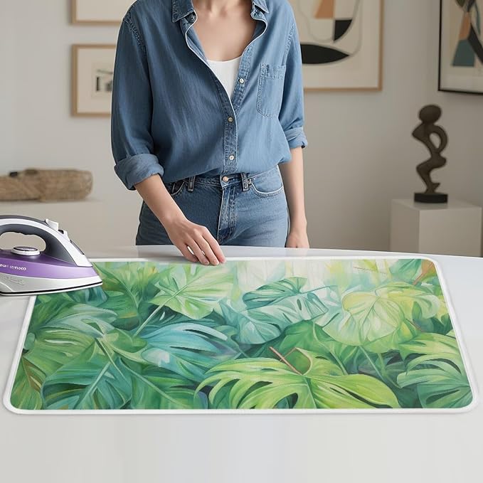Green Ironing Mat Portable Ironing Pad Monstera Leaf 32 x 16 Inch Large Ironing - Image 4